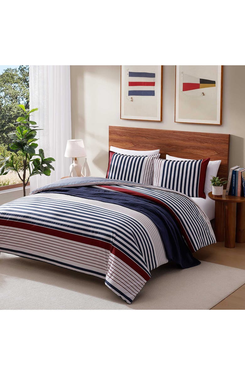 Tommy Hilfiger Brooklyn Stripe Duvet Cover & Shams Set, Alternate, color, Beige/ Blue/ Red
