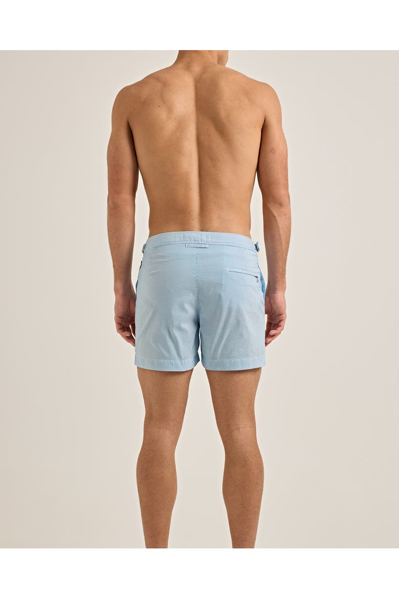 Setter Seersucker Stripe Shorter-Length Tailored-Fit Swim Shorts, Alternate, color, Aqua Blue/White Stripe