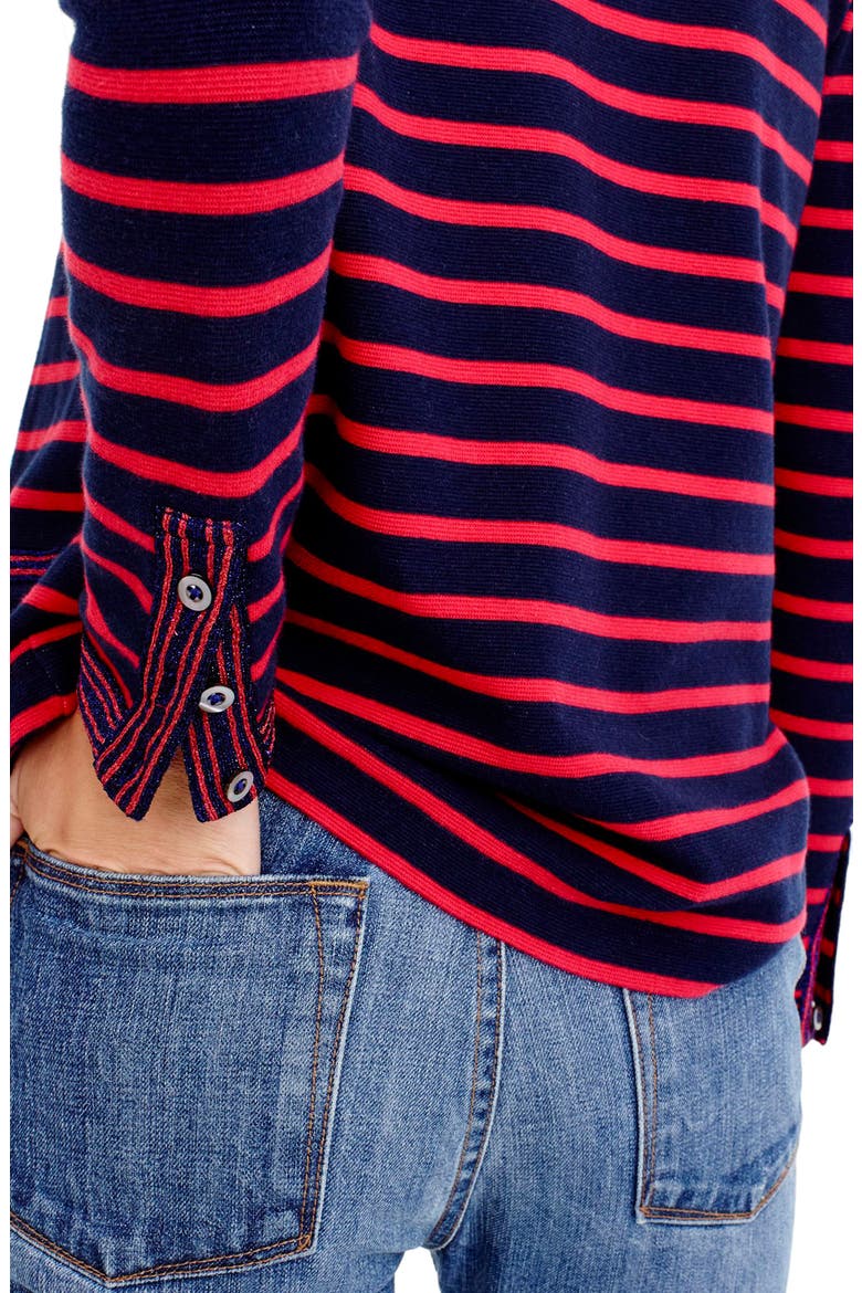 J.Crew Metallic Trim Stripe Cardigan, Alternate, color, NAVY BRILLIANT