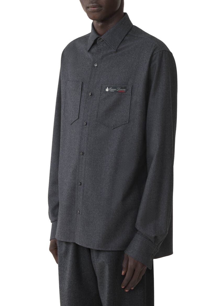 Straight-Cut Overshirt In Wool Flannel, Alternate, color, Charcoal
