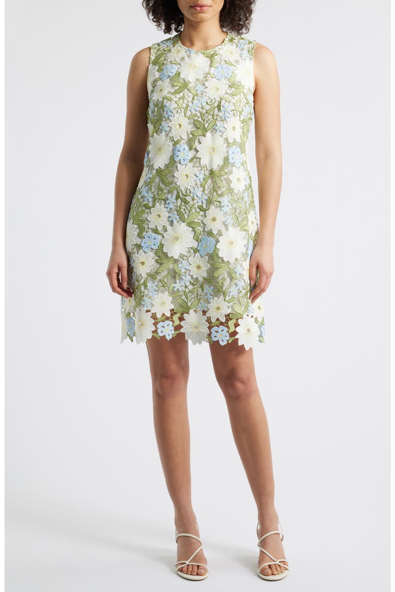 Floral Lace Shift Dress, Main, color, IVORY/ GREEN