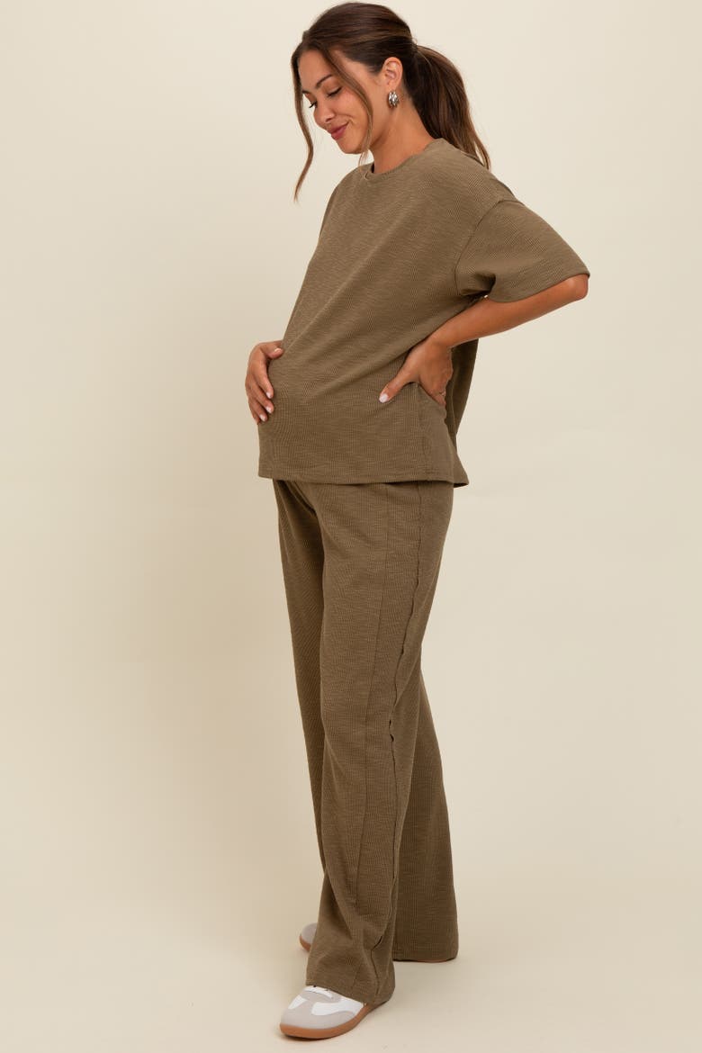 Textured Knit Oversized Tee And Pants Set, Alternate, color, Olive Green