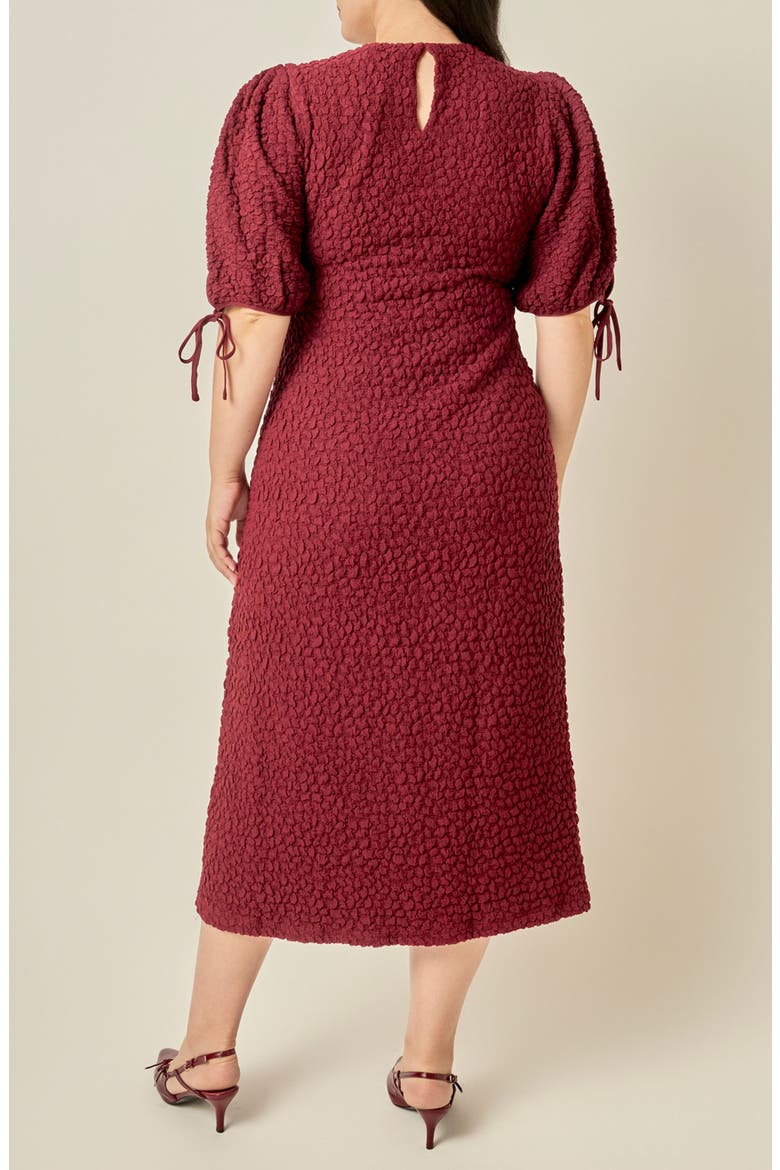 Smocked Puff Sleeve Midi Dress, Alternate, color, BURGUNDY