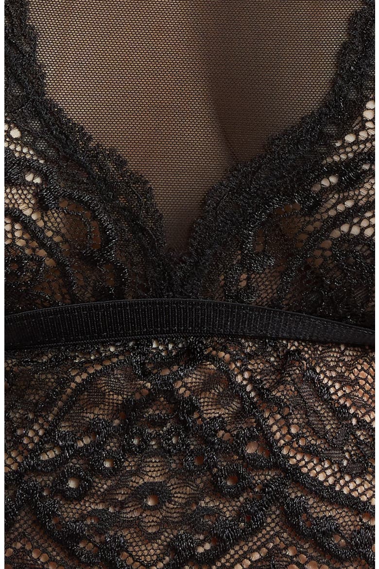 Greta Crop Lace & Mesh Top & Briefs Set, Alternate, color, BLACK