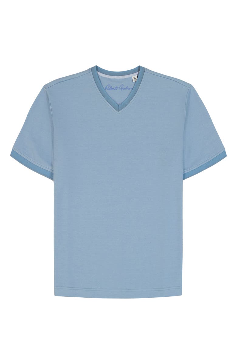 Robert Graham Holton V-Neck Cotton Blend Piqué T-Shirt, Alternate, color, Slate Blue