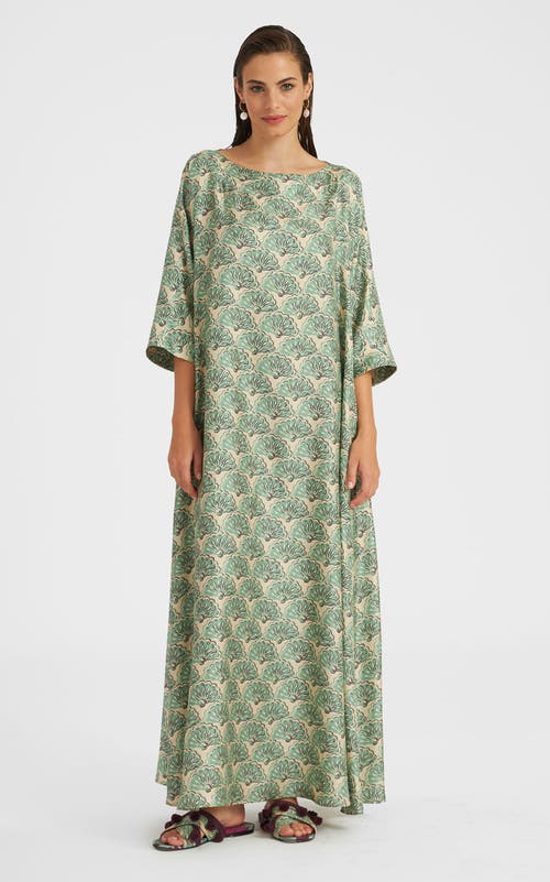 La Doublej Muumuu Printed Cotton Midi Dress In Fans Menta