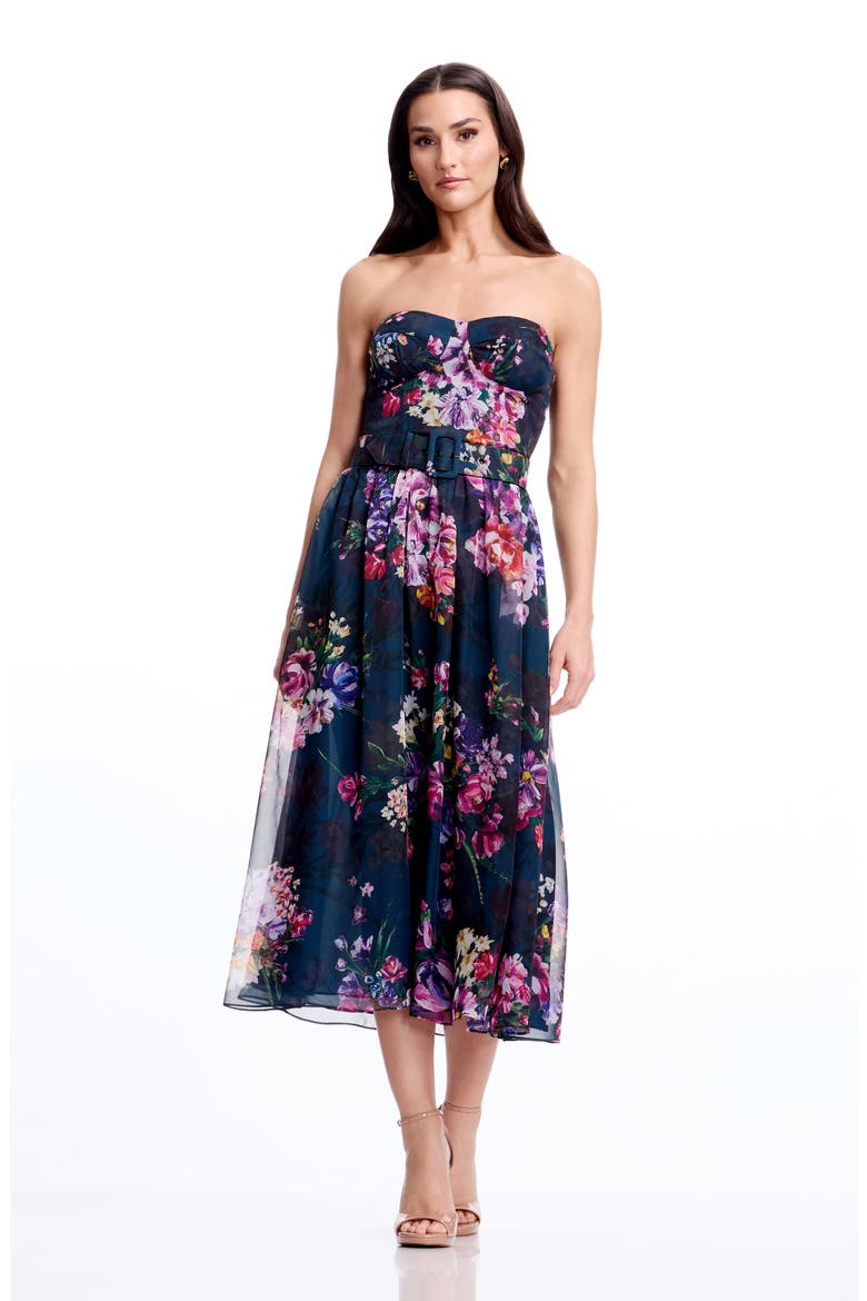 Jenny Floral Strapless Fit & Flare Cocktail Dress, Alternate, color, PEACOCK BLUE MULTI