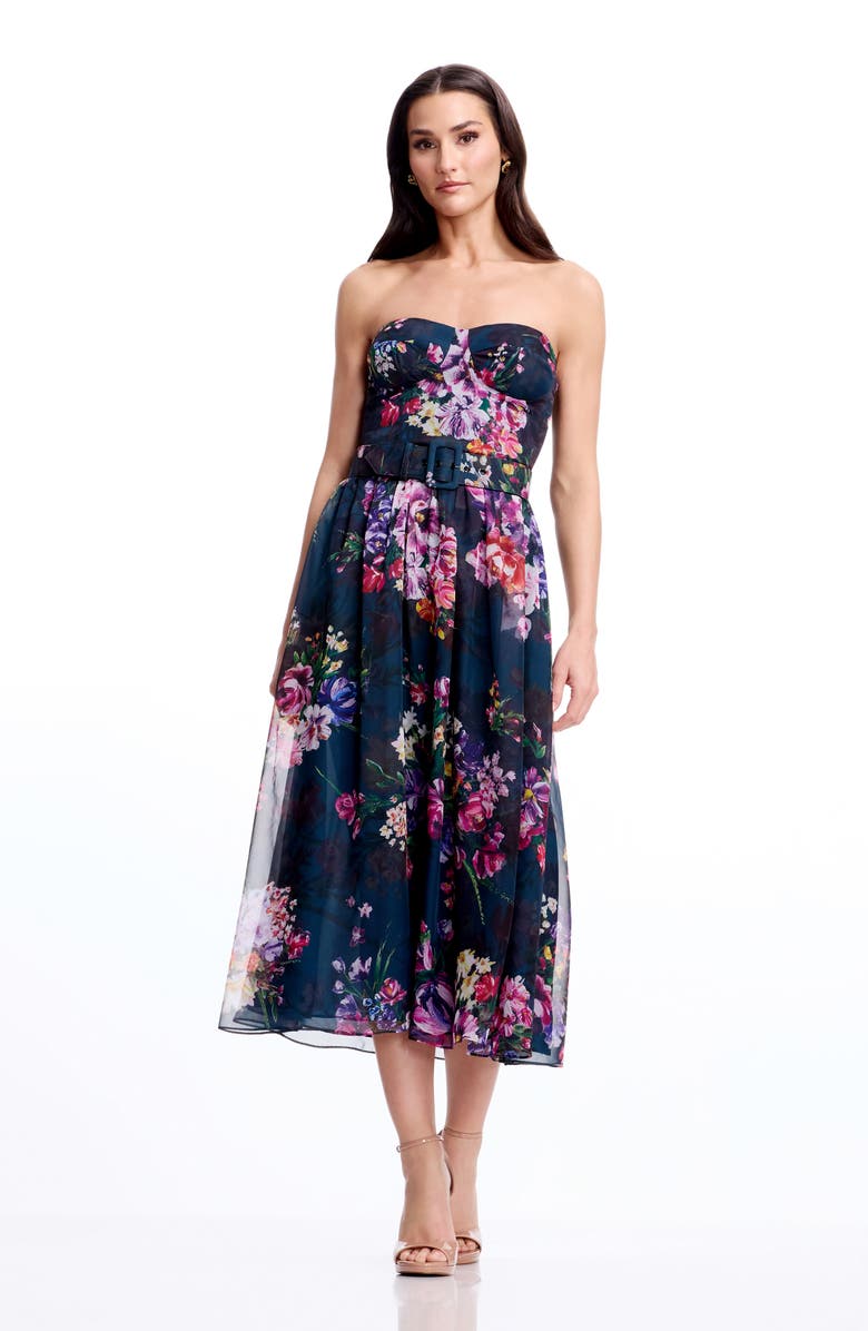 Dress the Population Jenny Floral Strapless Fit & Flare Cocktail Dress, Alternate, color, Peacock Blue Multi