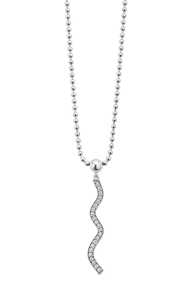 LAGOS Caviar Spark Diamond Wave Pendant Necklace, Alternate, color, Silver