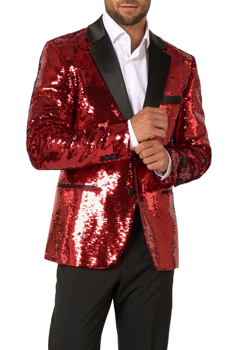 Radiant Red Sequin Embellished Dinner Jacket, Main, color, RED