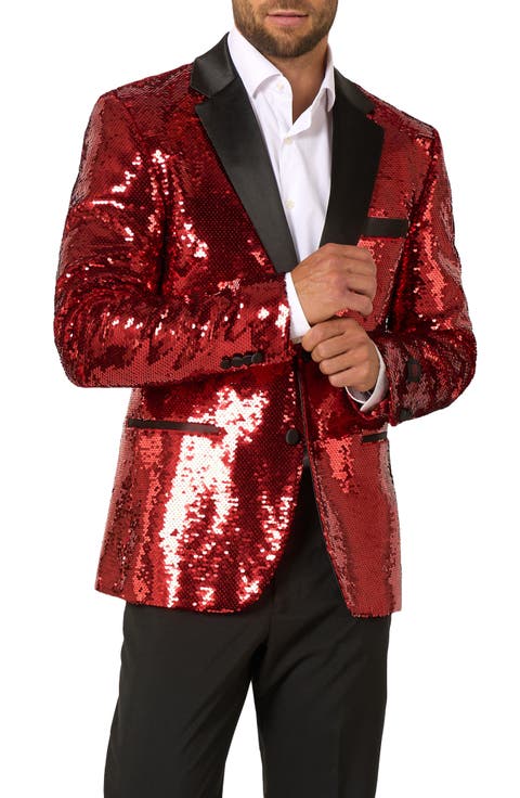 Radiant Red Sequin Embellished Dinner Jacket (Regular & Big)
