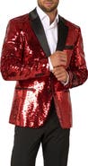 OppoSuits Radiant Red Sequin Embellished Dinner Jacket