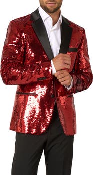 OppoSuits Radiant Red Sequin Embellished Dinner Jacket