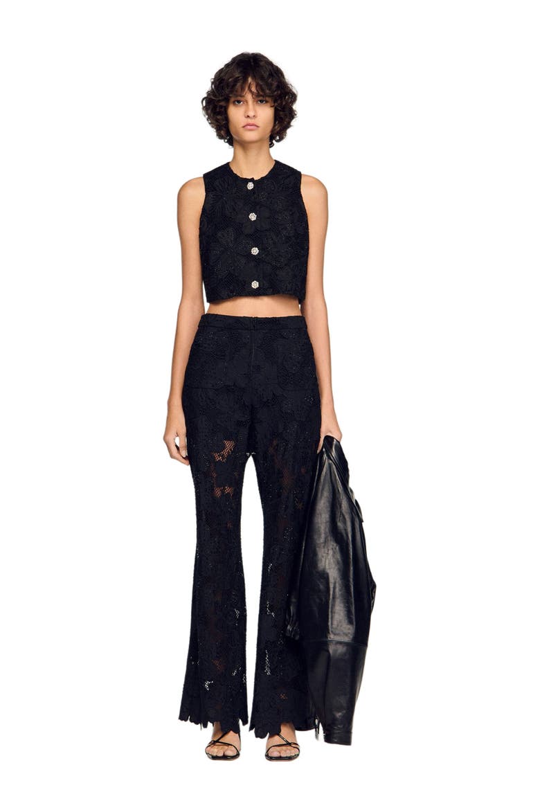 Guipure lace trousers, Alternate, color, Black