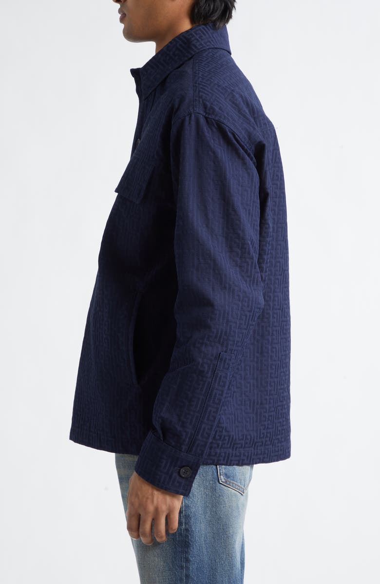 Balmain Cotton Jacquard Button-Up Overshirt, Alternate, color, 6Ub Marine