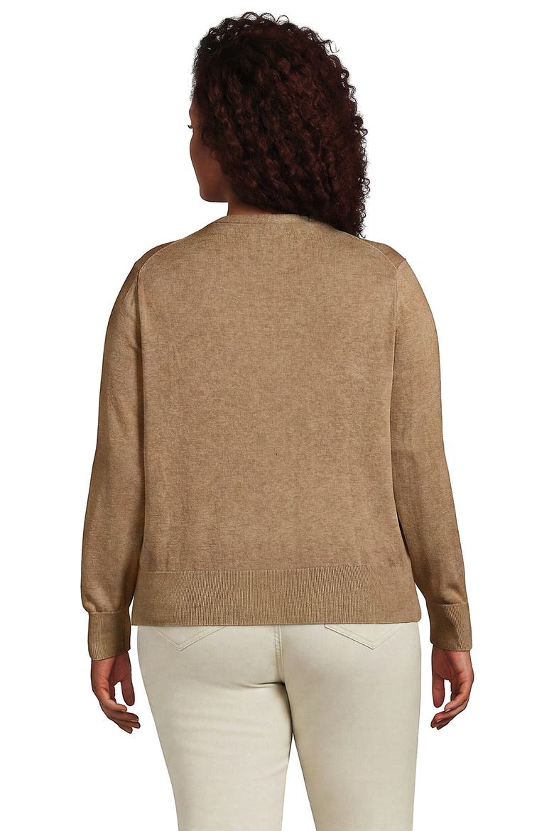 Plus Size Fine Gauge Cotton Crew Cardigan Sweater, Alternate, color, Vicuna Heather
