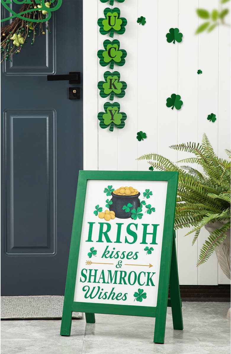 Glitzhome St. Patrick's Wooden Welcome Porch Sign, Alternate, color, Green