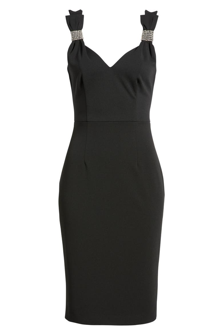 V-Neck Embellished Bow Sheath Dress, Alternate, color, BLACK