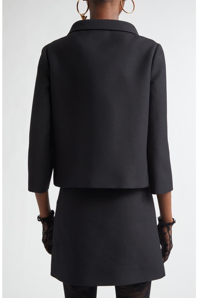 V-Detail Crepe Couture Jacket, Alternate, color, BLACK