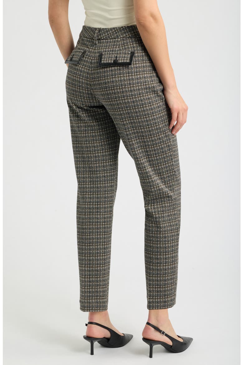 Faux Leather Trim Tweed Pants, Alternate, color, BLK TAN MN CHCK