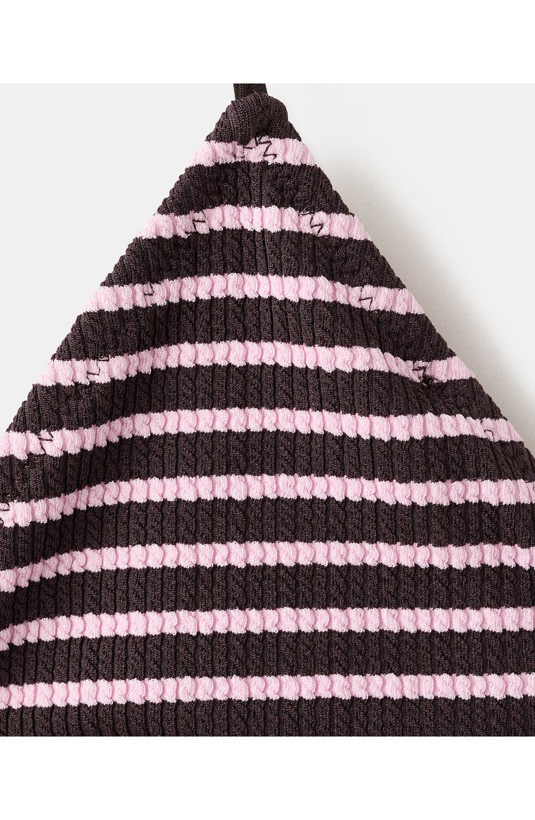 MANGO Stripe Rib Triangle Bikini Top, Alternate, color, Chocolate