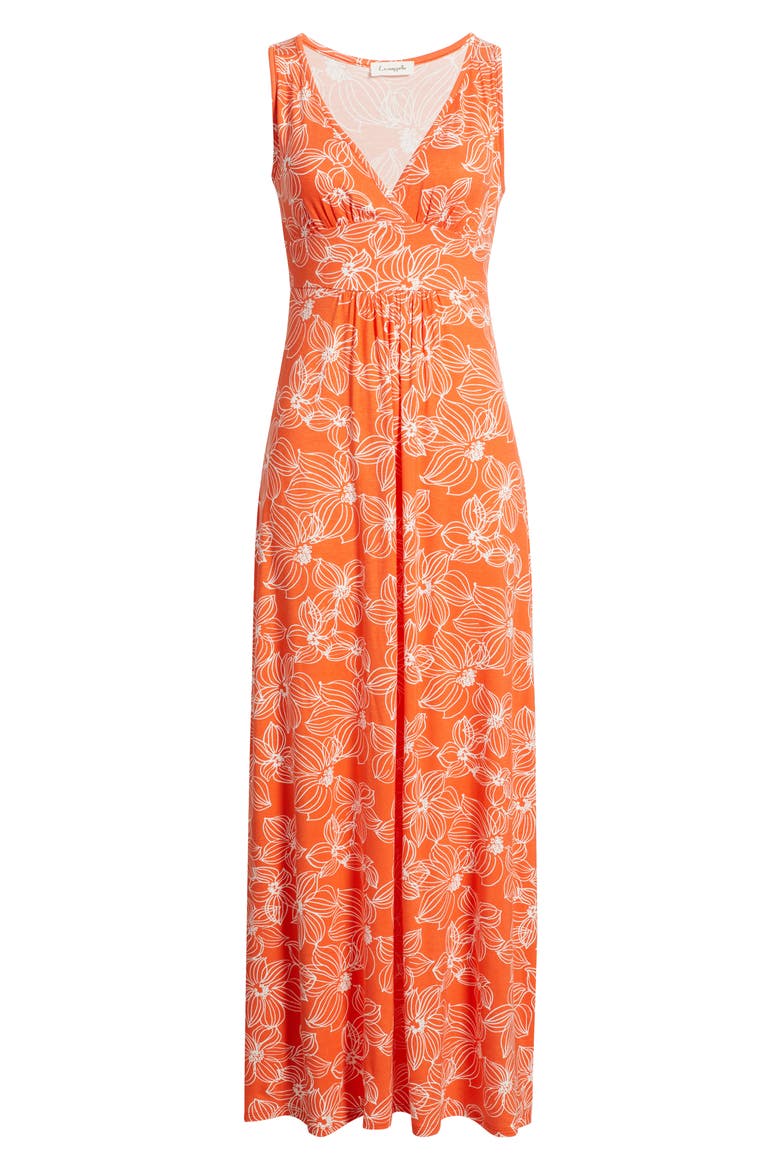 Floral Sleeveless Jersey Maxi Dress, Alternate, color, TANGERINE