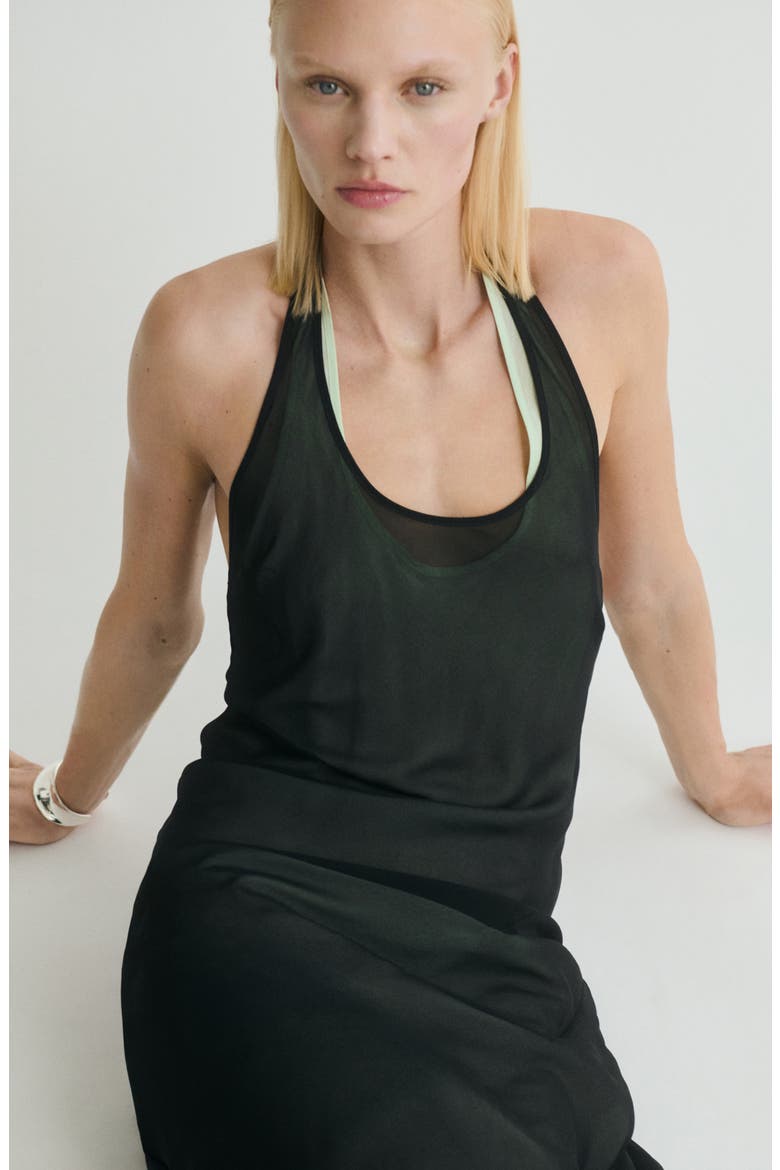 Sheer Layered Halter Dress, Alternate, color, BLACK