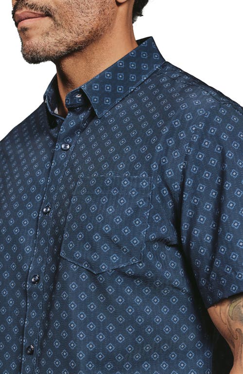 7 Diamonds Kanan Diamond Print Short Sleeve Stretch Seersucker Button-up Shirt In Navy