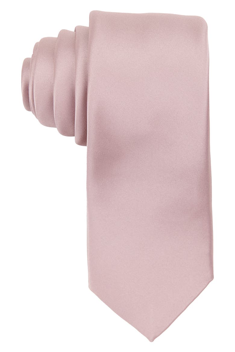 Men's Solid Satin X-Long Tie, Main, color, ROSE QUARTZ