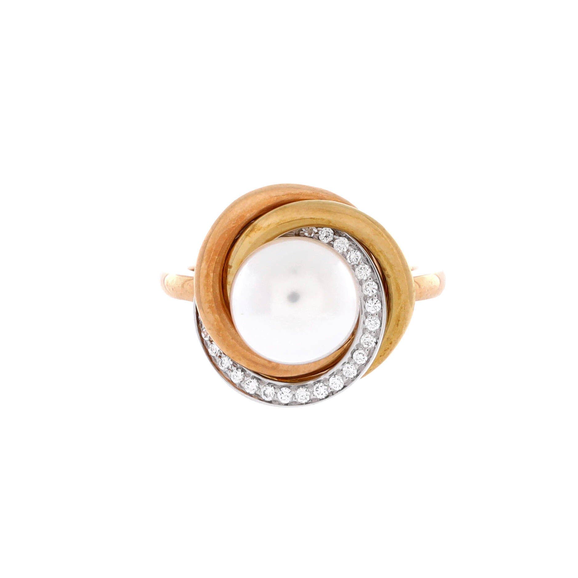 Trinity Pearl Ring 18K Tricolor Gold with Pearl and Diamonds 14mm, Main, color, Metallic Gold