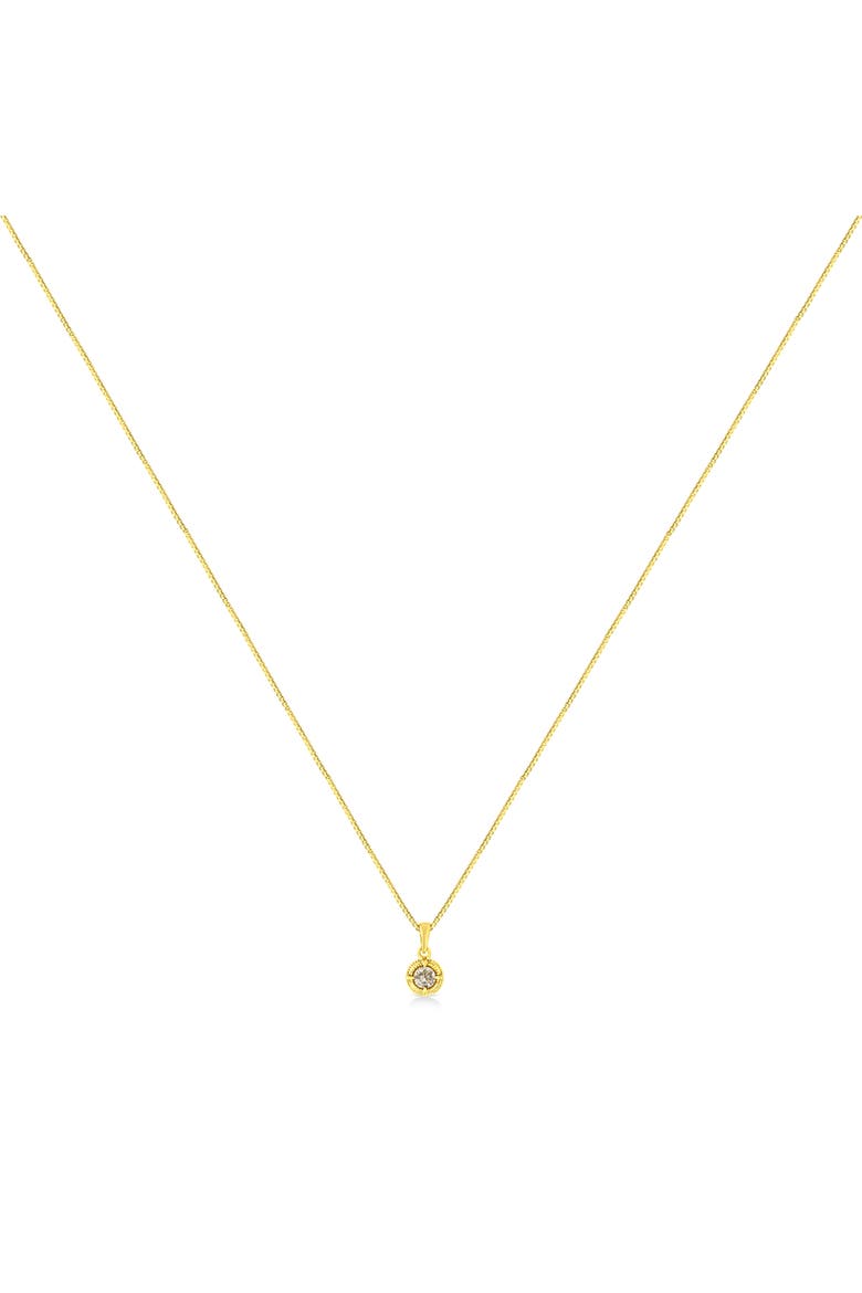 14K Yellow Gold Plated Silver 1/2 Cttw Diamond Solitaire Milgrain Pendant Necklace, Alternate, color, Yellow