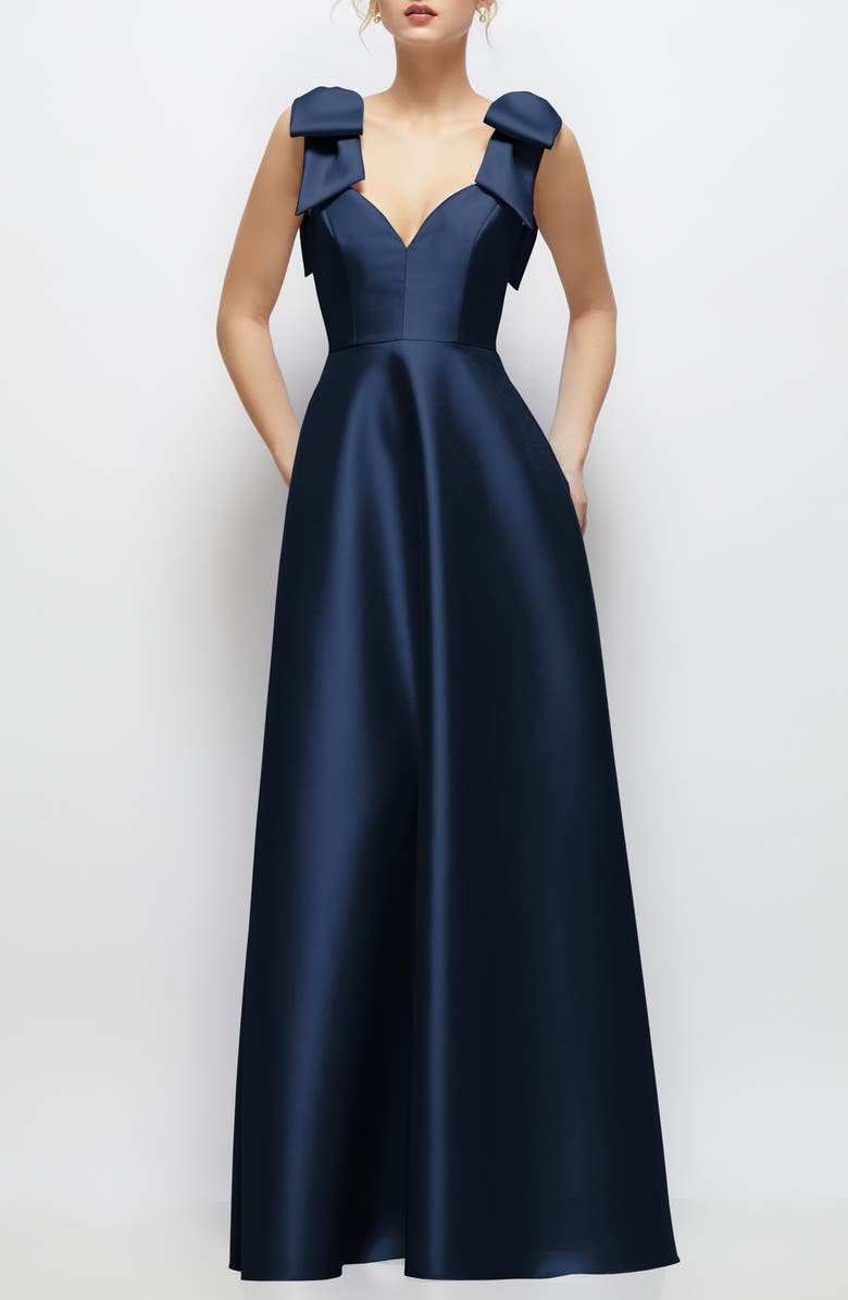 Alfred Sung Bow Detail Ball Gown, Main, color, Midnight