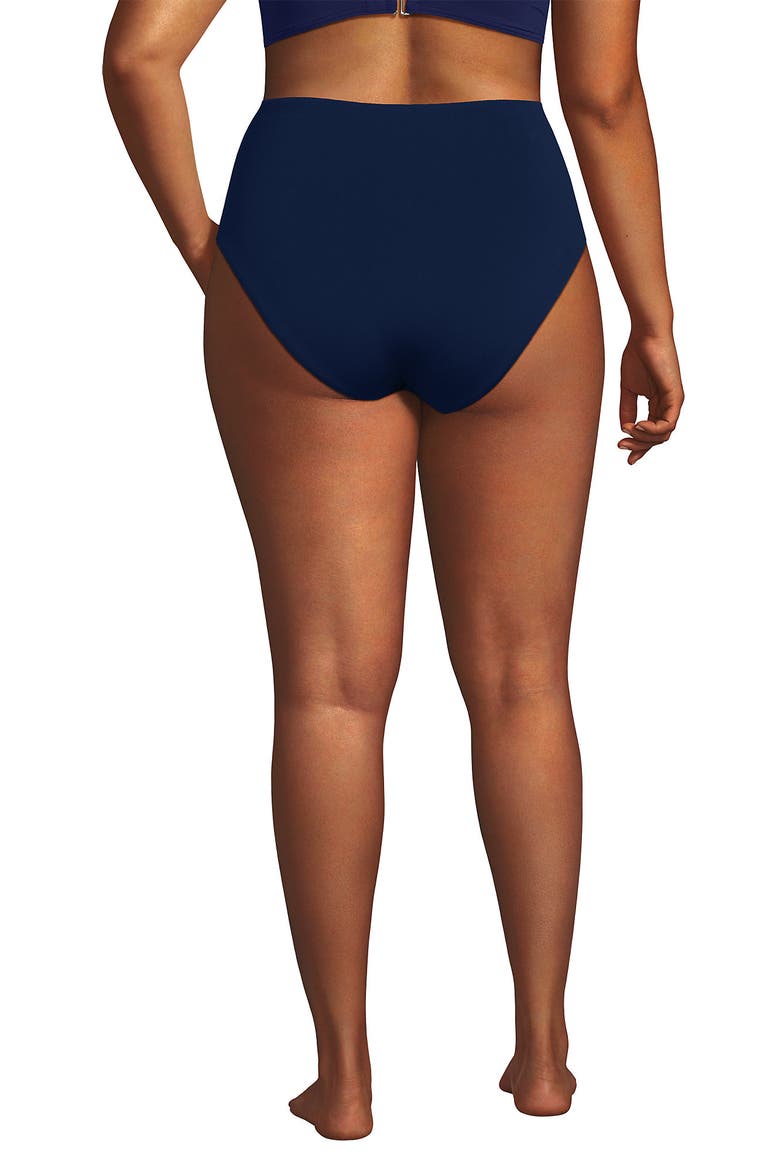 Tugless QuickDry High Waisted High Leg Bikini Bottoms, Alternate, color, Deep Sea Navy