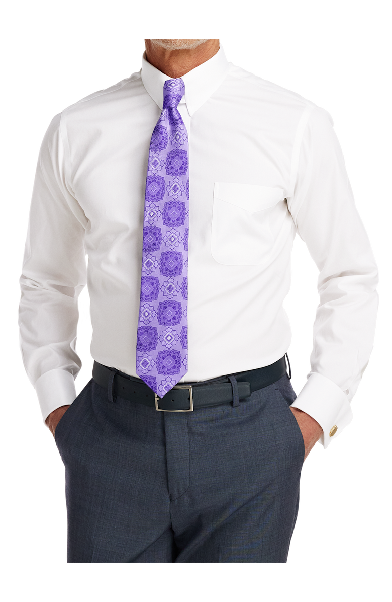 Paul Fredrick Non-iron Cotton Pinpoint Solid Snap Tab Collar French Cuff Dress Shirt, Alternate, color, White