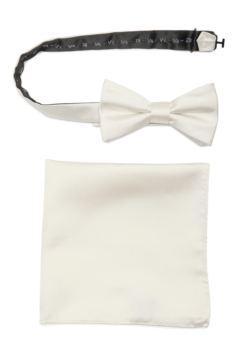 Silk Bow Tie & Pocket Square Set, Main, color, WHITE