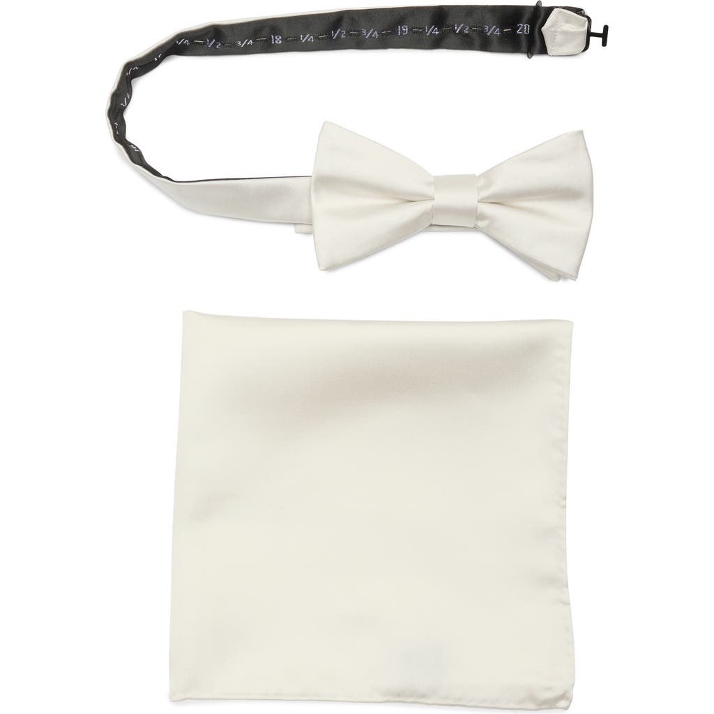 Nordstrom Rack Silk Bow Tie & Pocket Square Set In White