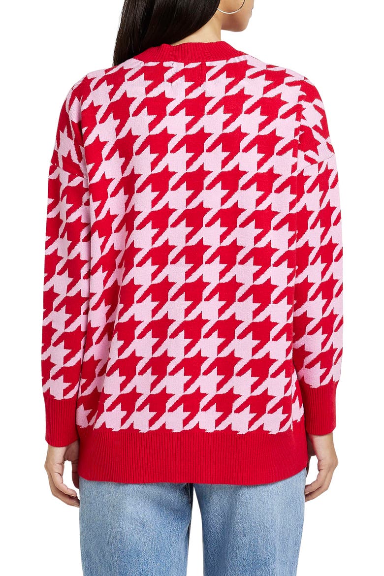 Houndstooth V-Neck Cardigan, Alternate, color, RED