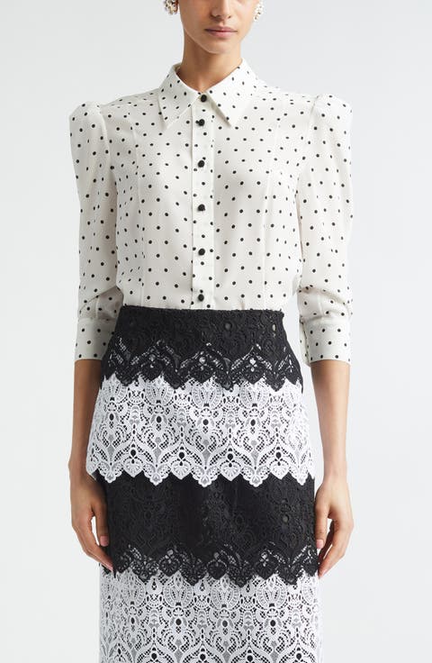 Polka Dot Silk Button-Up Shirt