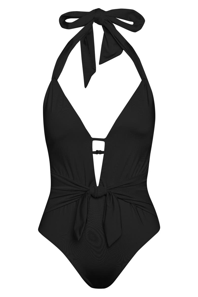 Solids Plunge One-Piece Swimsuit, Alternate, color, BLACK