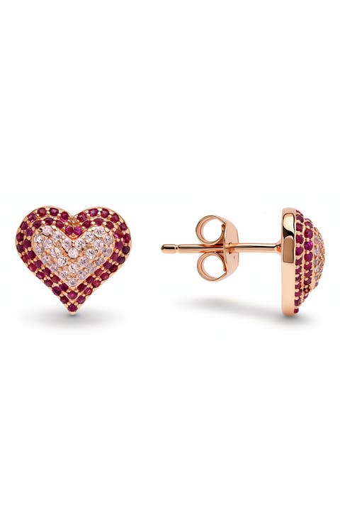 Pavé Cubic Zirconia Heart Stud Earrings