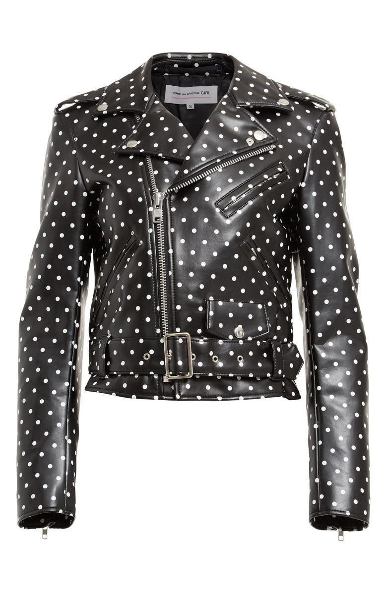 Comme des Garçons Polka Dot Faux Leather Moto Jacket, Alternate, color,