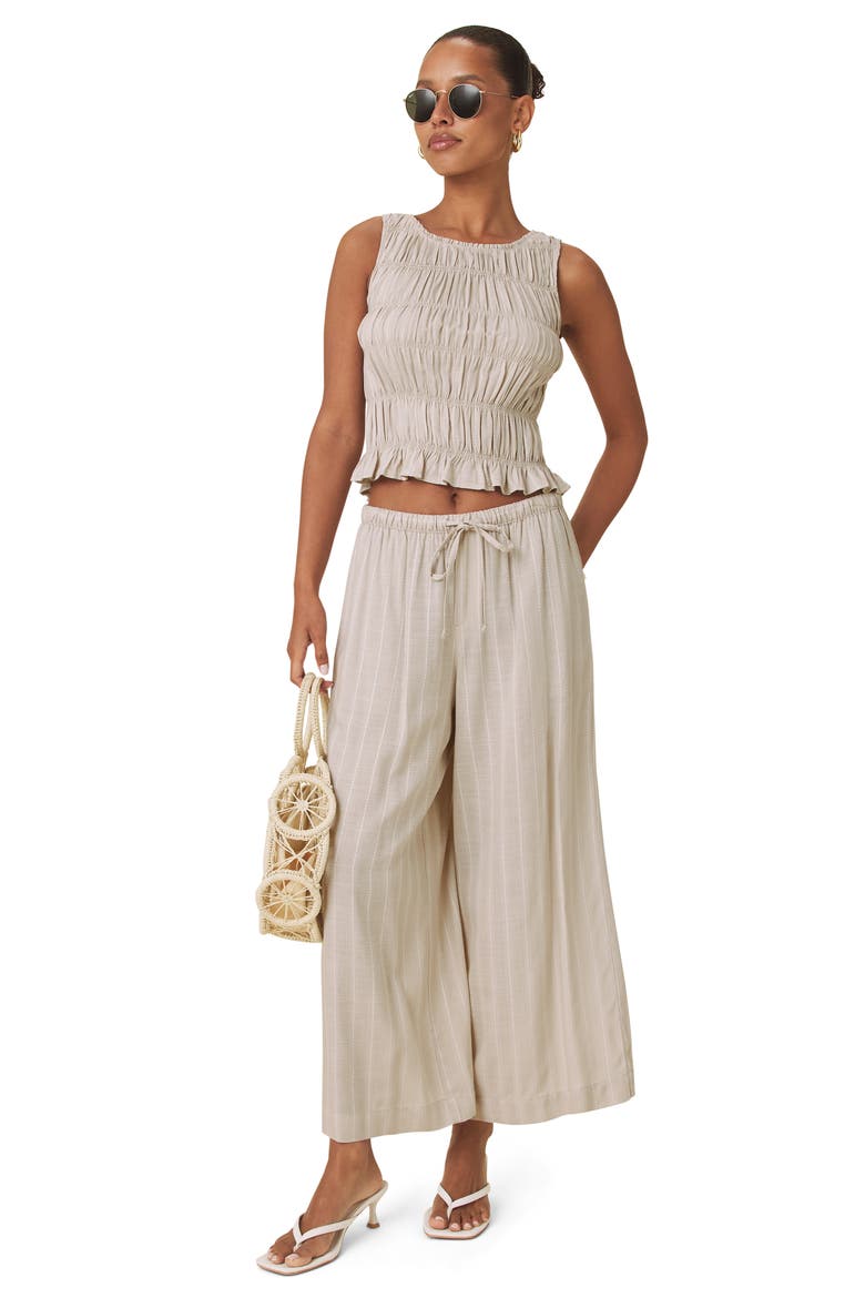 Bianca Smocked Crop Tank, Alternate, color, FAWN/ WHITE