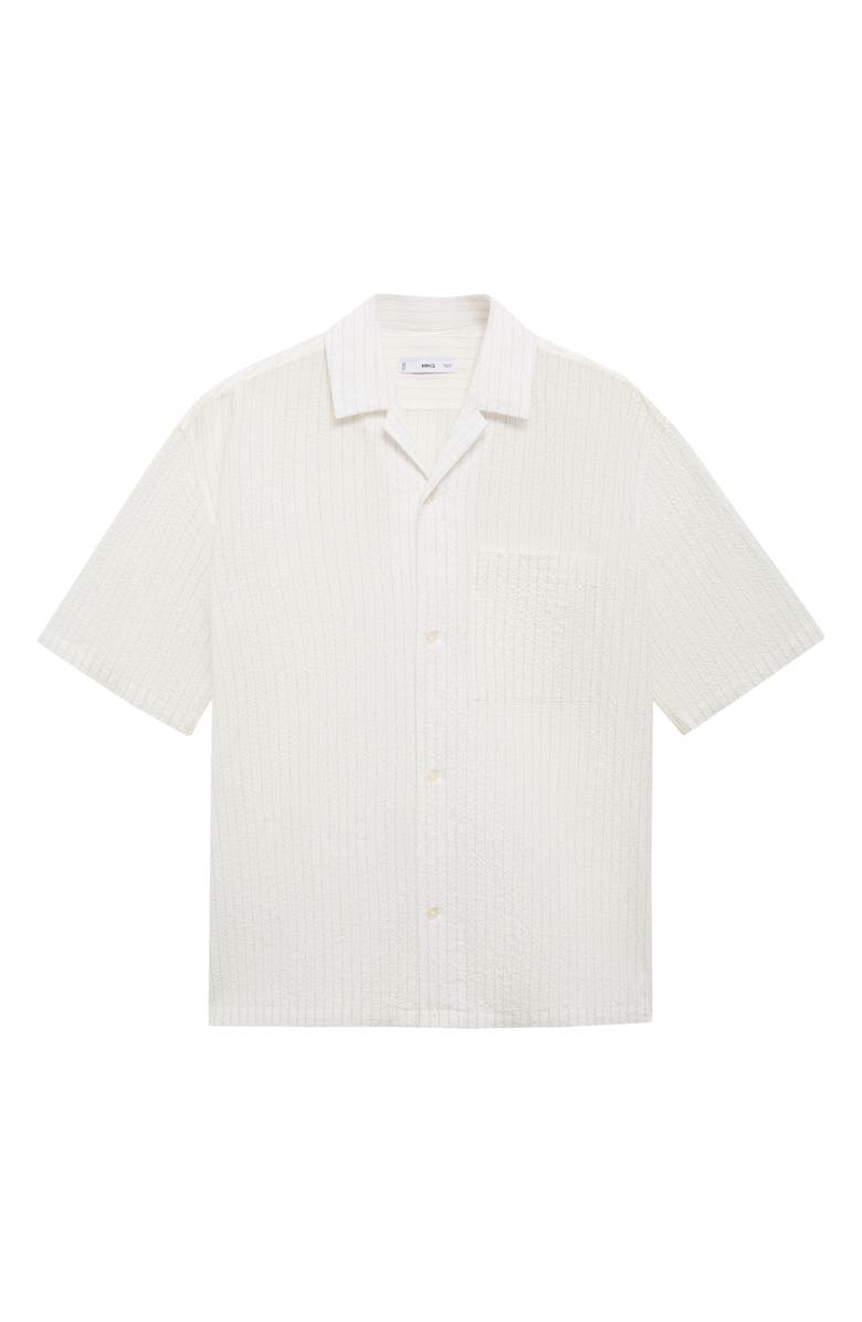 MANGO Stripe Relaxed Fit Stretch Cotton Camp Shirt, Alternate, color, Off White