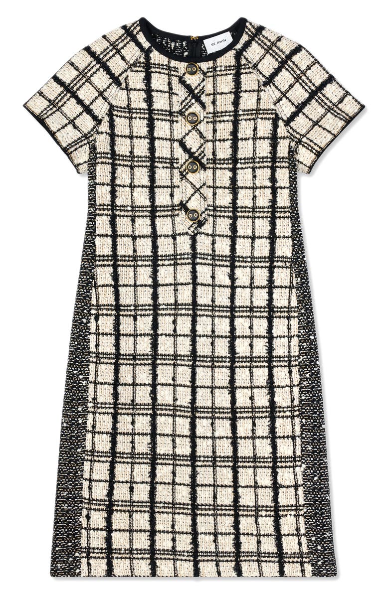ST. JOHN Plaid Raglan Sleeve Tweed Knit Sheath Dress, Alternate, color, 