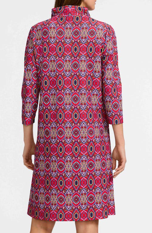 Foxcroft Tammy Tile Print Collared Dress In Red/multi