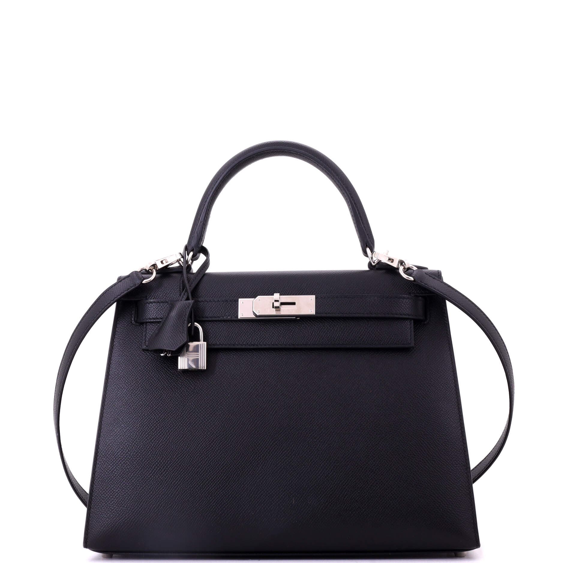 Pre-Owned Hermes Kelly Handbag Black Epsom with Palladium Hardware 28, Main, color, Noir