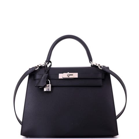 Kelly Handbag Black Epsom with Palladium Hardware 28