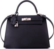 Pre-Owned Hermes Kelly Handbag Black Epsom with Palladium Hardware 28