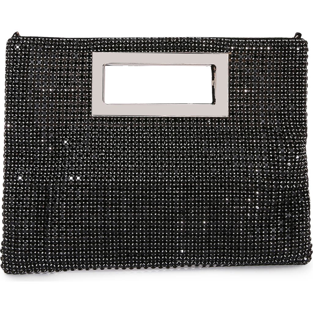Berness Rectangular Top Handle Rhinestone Clutch In Black
