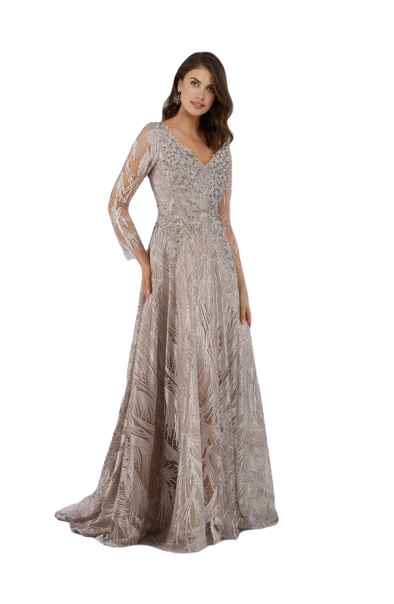LARA New York Long Sleeves Beaded Ballgown, Main, color, Stone